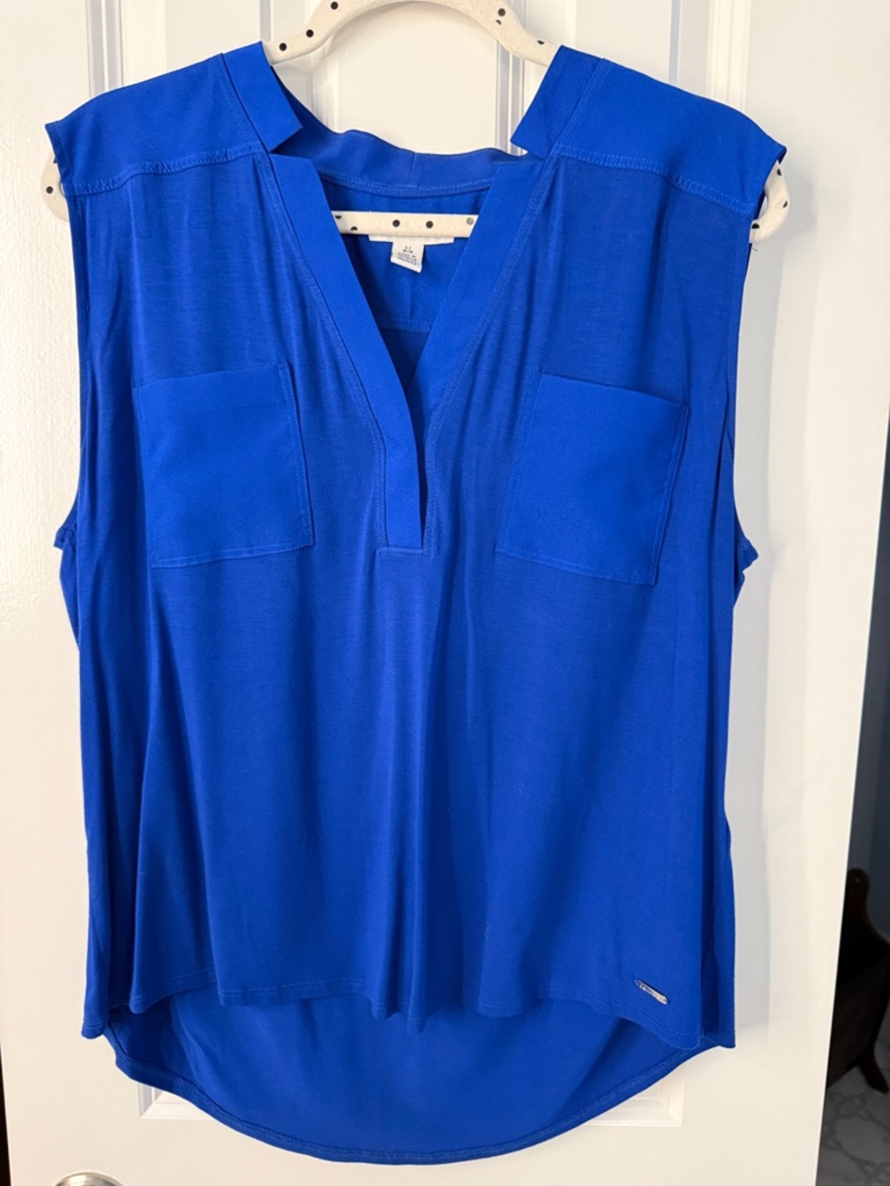 Calvin Klein Sleeveless V-Neck Pocket Top - Electric Blue